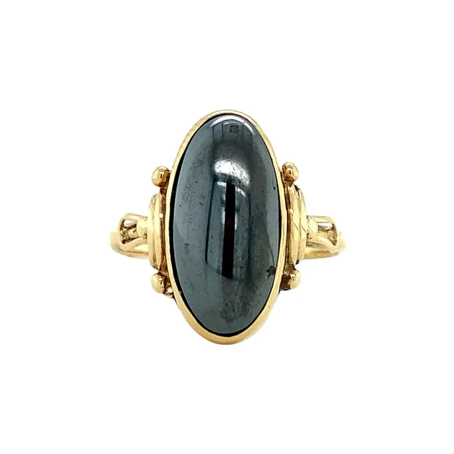 Gold ring with haematite 14 krt>Vintage Jewellery Hot