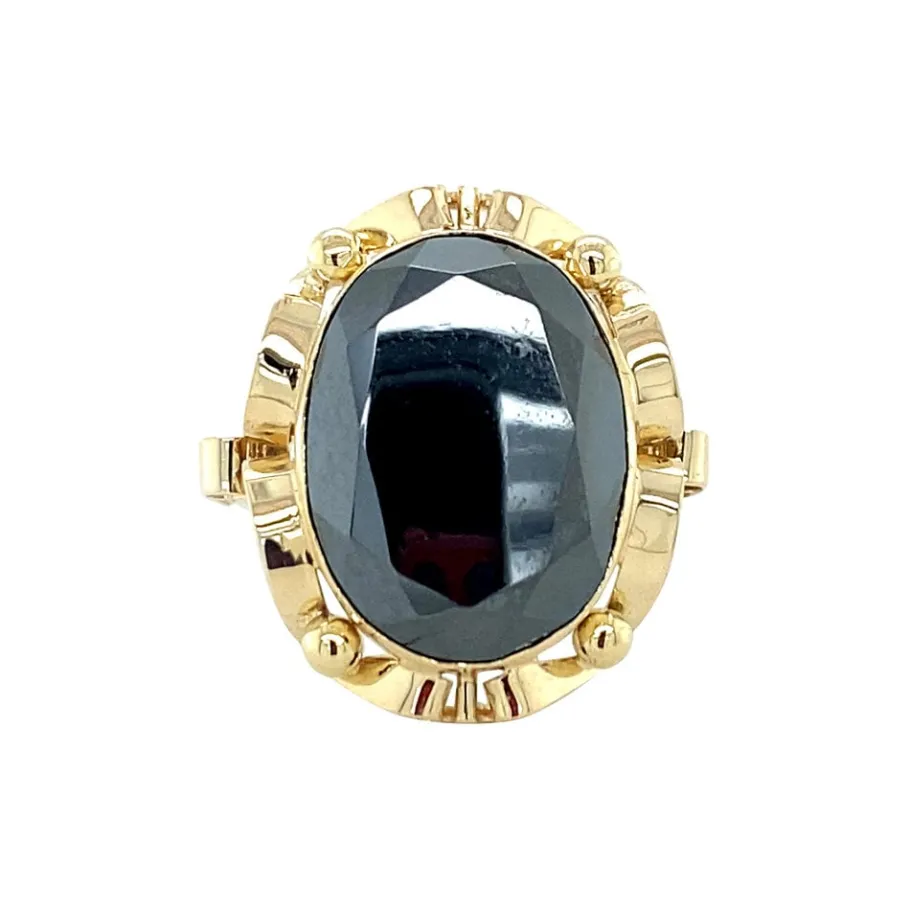 Gold ring with hematite 14 krt>Vintage Jewellery Fashion