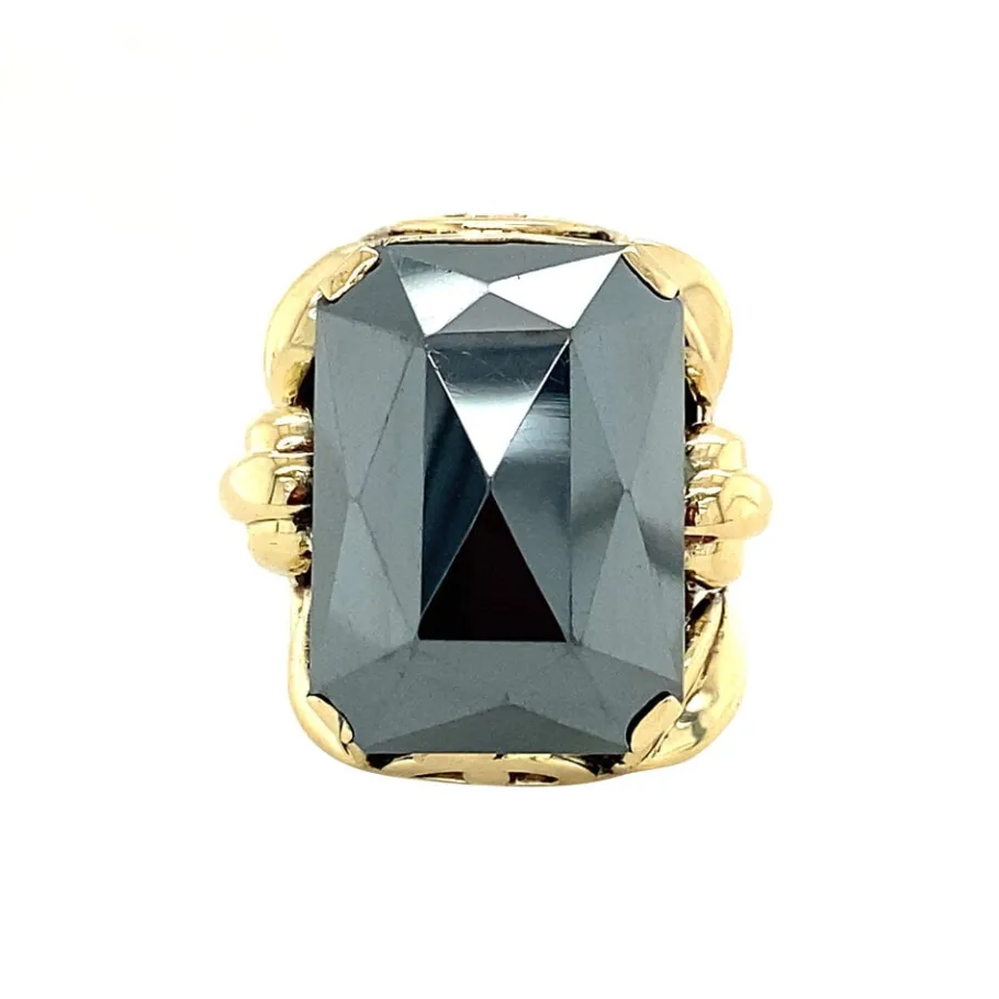 Gold ring with hematite 14 krt>Vintage Jewellery Clearance