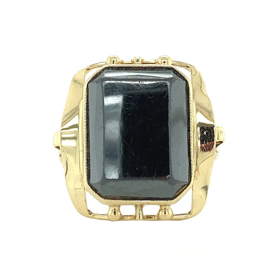 Gold ring with hematite 14 krt>Vintage Jewellery Outlet