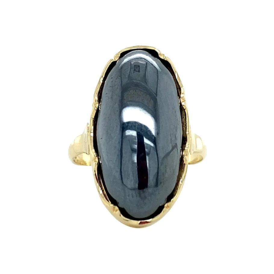 Gold ring with hematite 14 krt>Vintage Jewellery Fashion