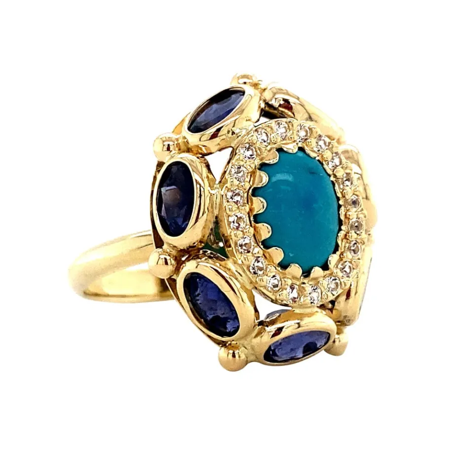 gold_ring_with_iolite_tur_2.webp Gold ring with iolite, turquoise and sapphire 18 krt>Vintage Jewellery Best