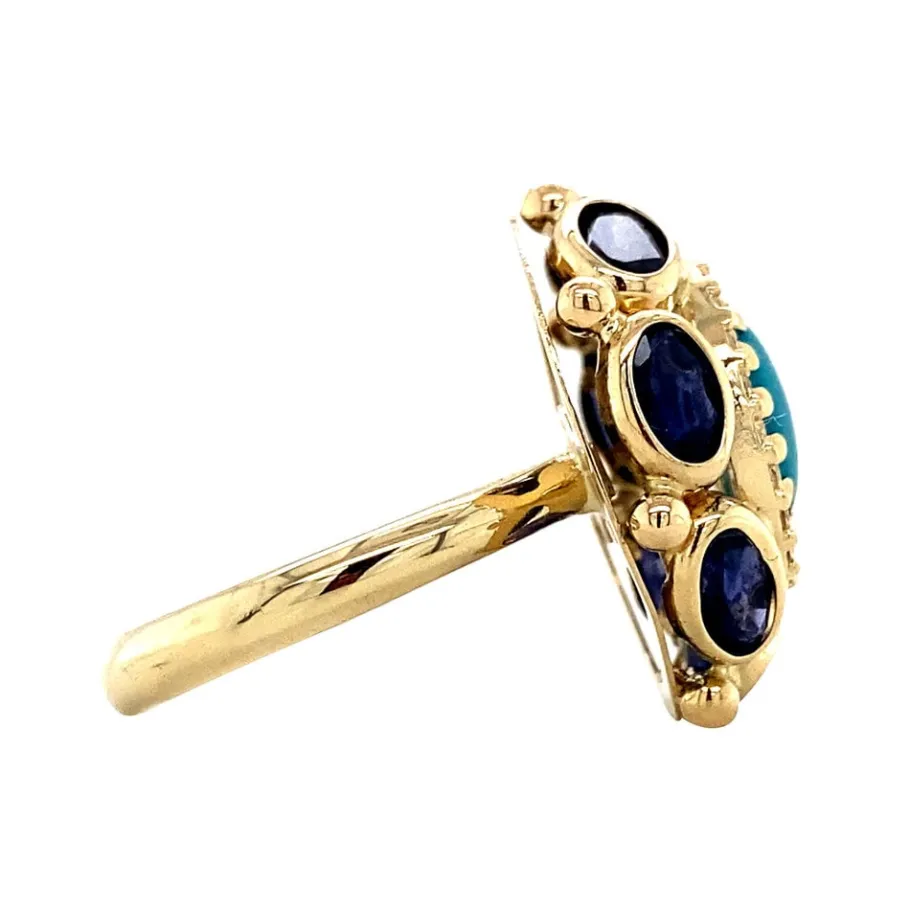 gold_ring_with_iolite_tur_3.webp Gold ring with iolite, turquoise and sapphire 18 krt>Vintage Jewellery Best