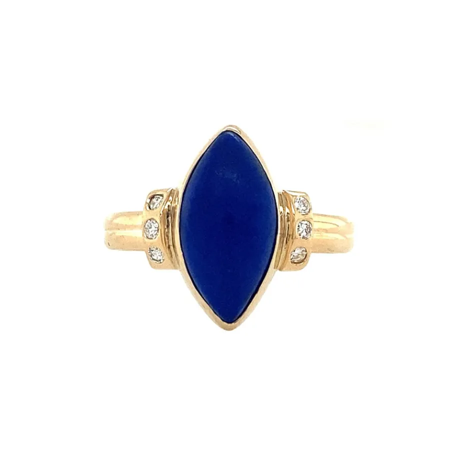 Gold ring with lapis lazuli and diamonds 14 krt>Vintage Jewellery Fashion