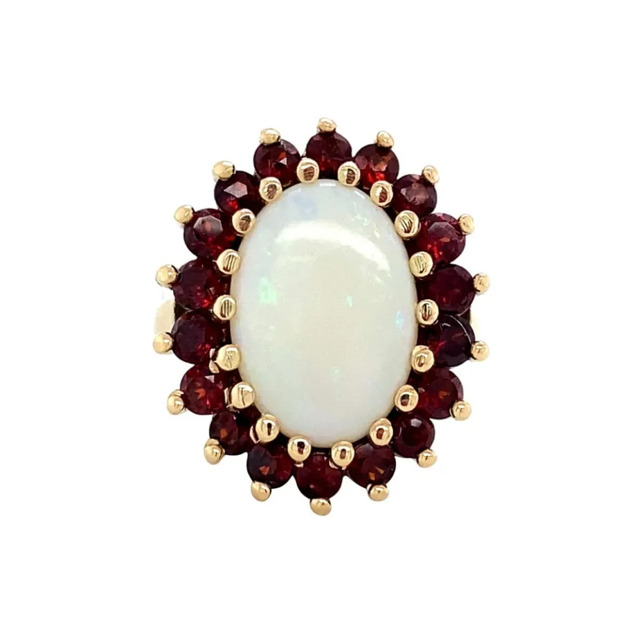Gold ring with opal and garnet 14 krt>Vintage Jewellery Best