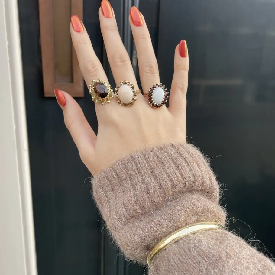 Gold ring with opal and garnet 14 krt>Vintage Jewellery Best