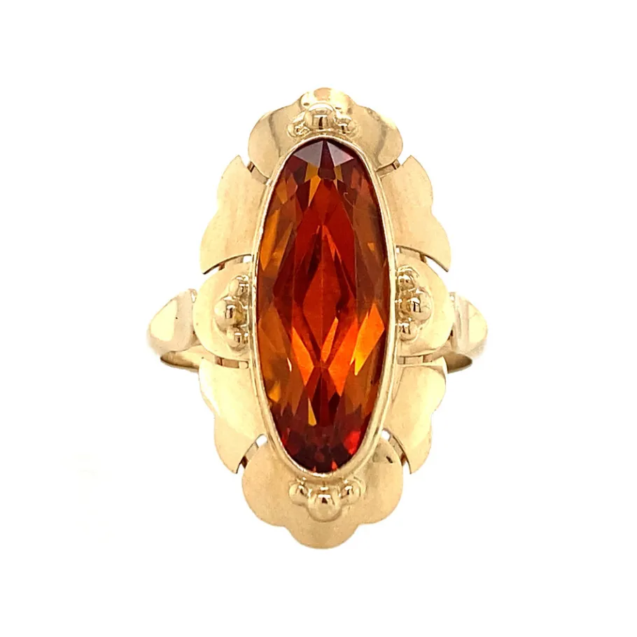 Gold ring with orange spinel 14 krt>Vintage Jewellery Clearance