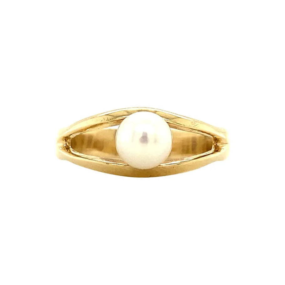 Gold ring with pearl 14 krt>Vintage Jewellery Online