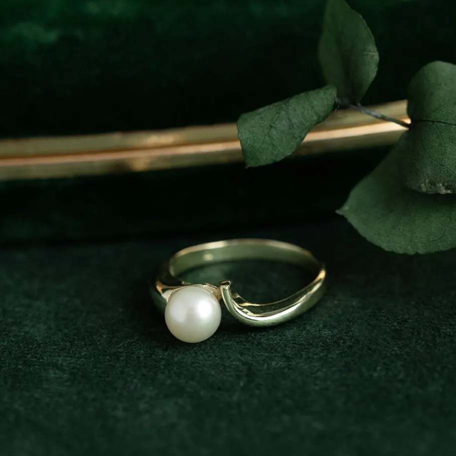 Gold ring with pearl 14 krt>Vintage Jewellery Sale