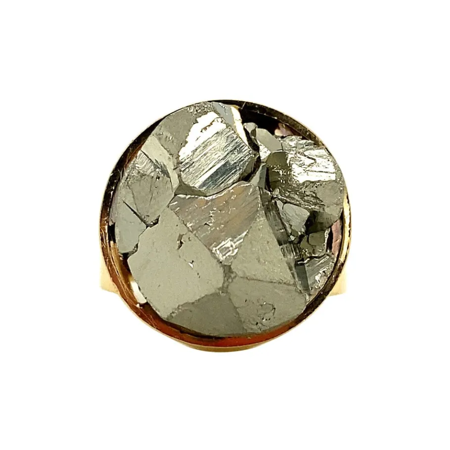 Gold ring with pyrite 18 krt>Vintage Jewellery Fashion