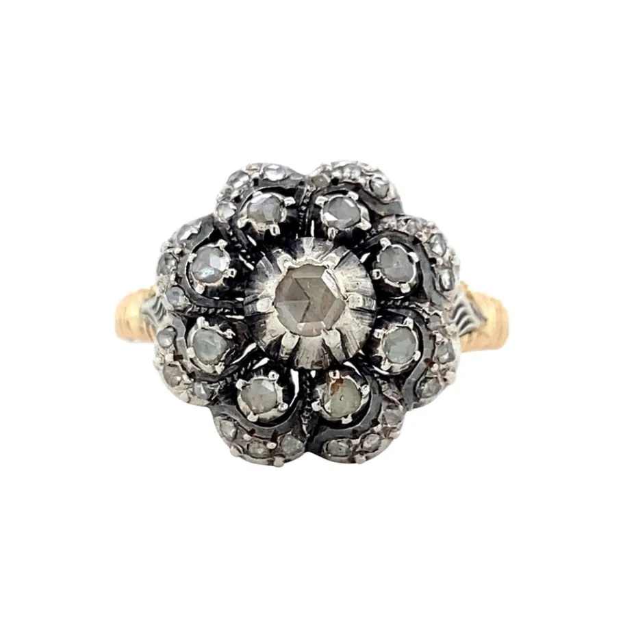 Gold ring with rose diamond 14 krt/925>Vintage Jewellery Online