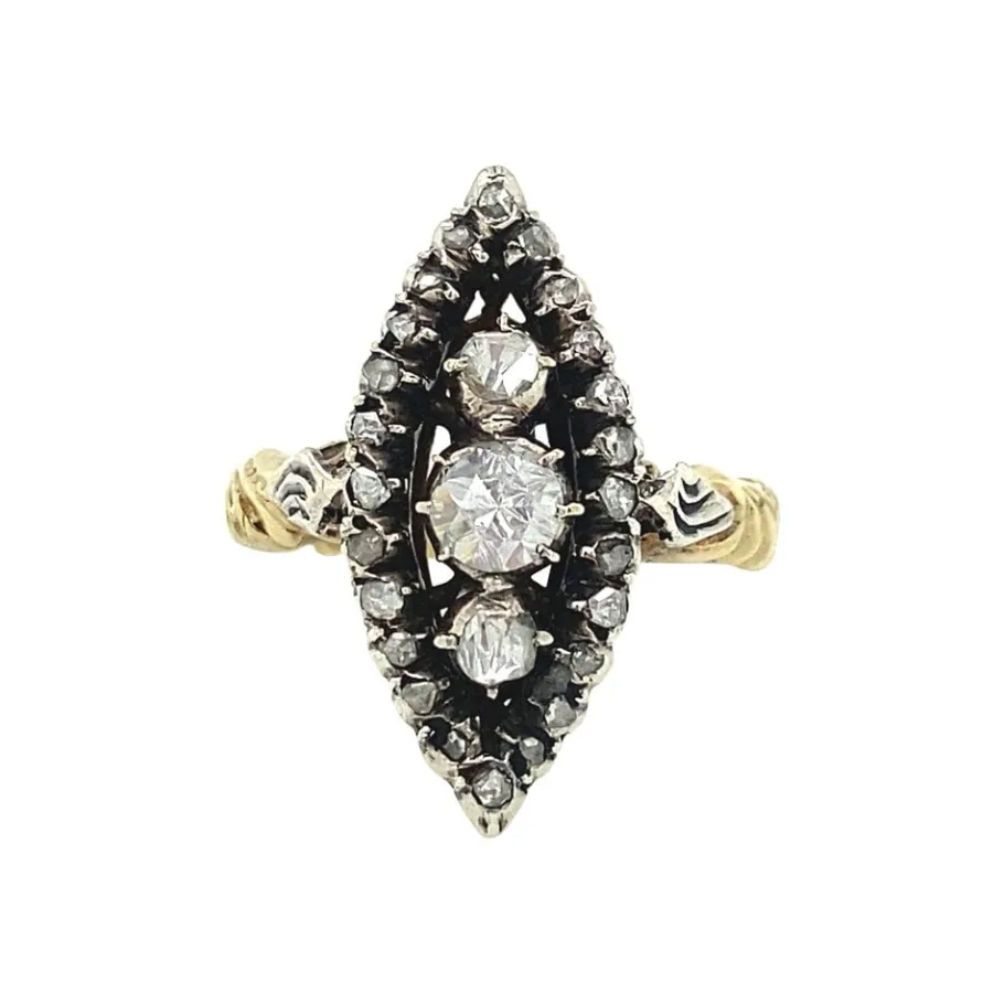 Gold ring with rose diamond 14 krt/925>Vintage Jewellery New