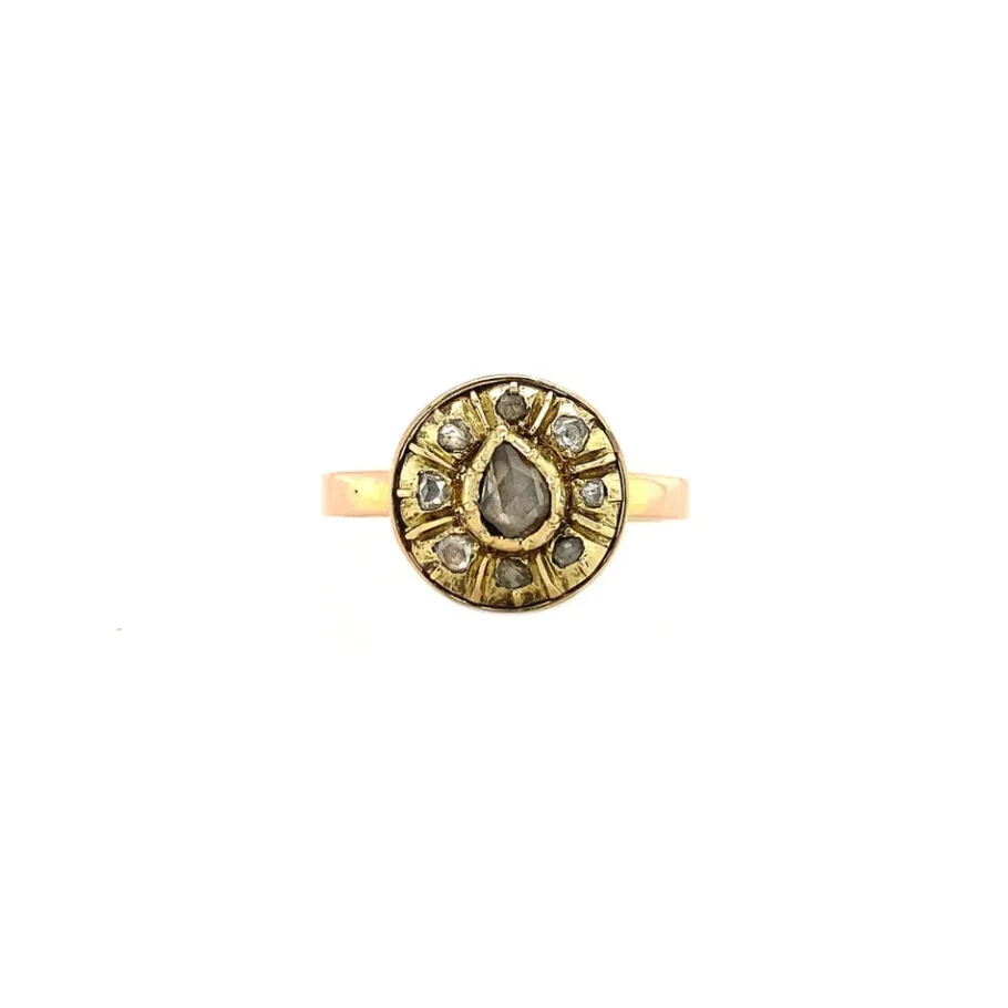 Gold ring with rose diamond 14 krt>Vintage Jewellery Clearance