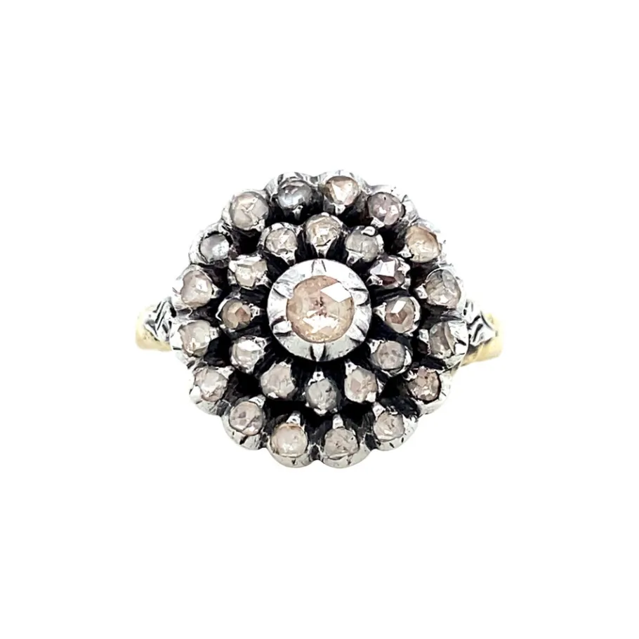 Gold ring with rose diamond 14 krt/925>Vintage Jewellery Hot