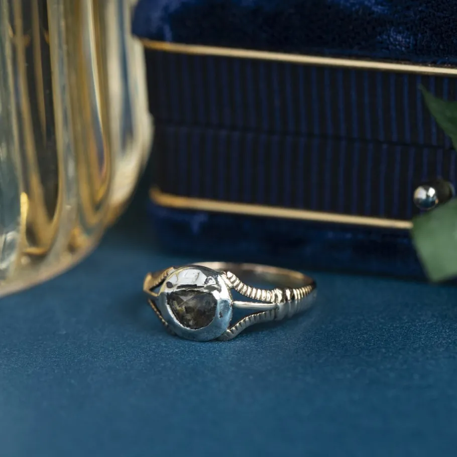 Gold ring with rose diamond 18 krt/835>Vintage Jewellery Fashion