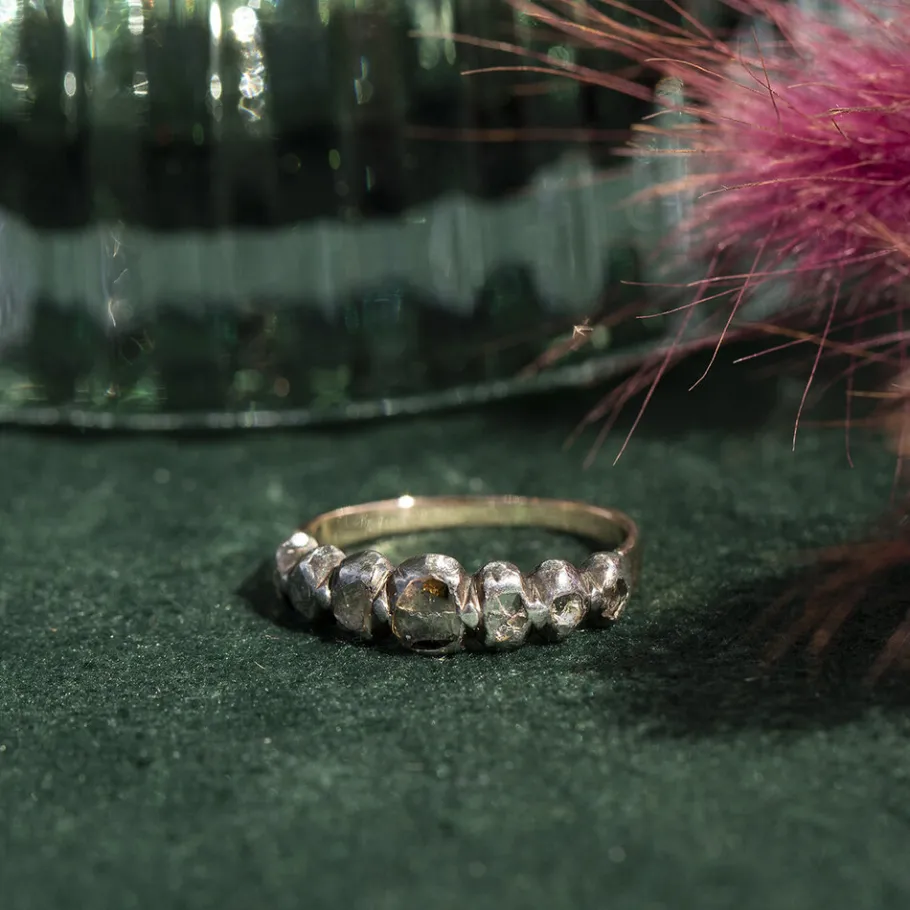 Gold ring with rose diamond 14 krt/925>Vintage Jewellery New