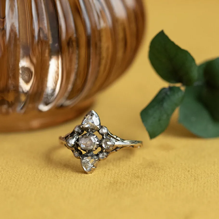 Gold ring with rose diamond 14 krtt/925>Vintage Jewellery Outlet