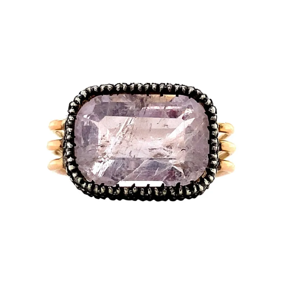 Gold ring with rose quartz and diamonds 14 krt/835>Vintage Jewellery Discount