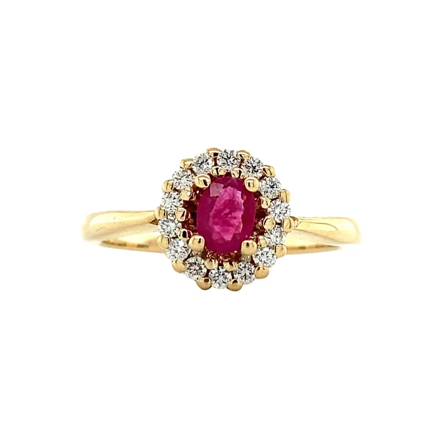 Gold ring with ruby and diamonds 14 krt>Vintage Jewellery Best