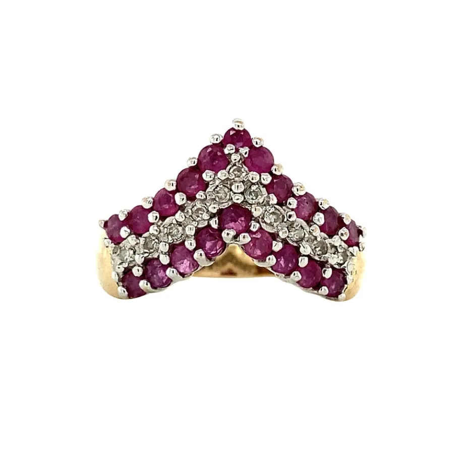 Gold ring with ruby and diamonds 14 krt>Vintage Jewellery Clearance