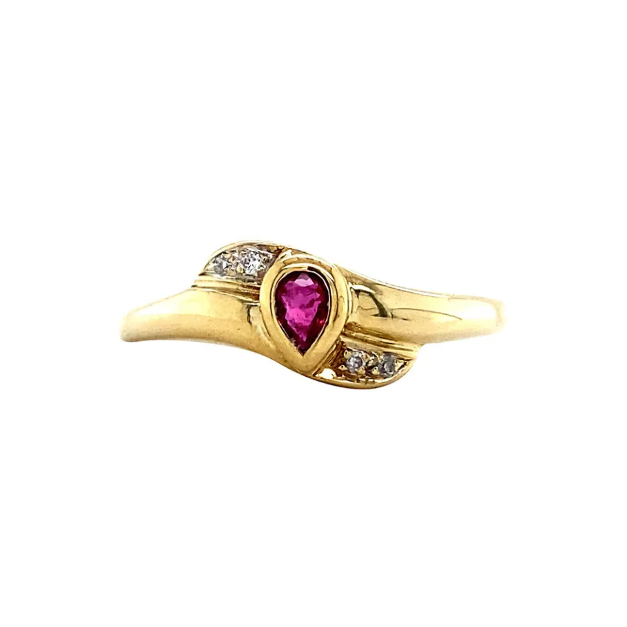 Gold ring with ruby and diamond 14 krt>Vintage Jewellery Sale