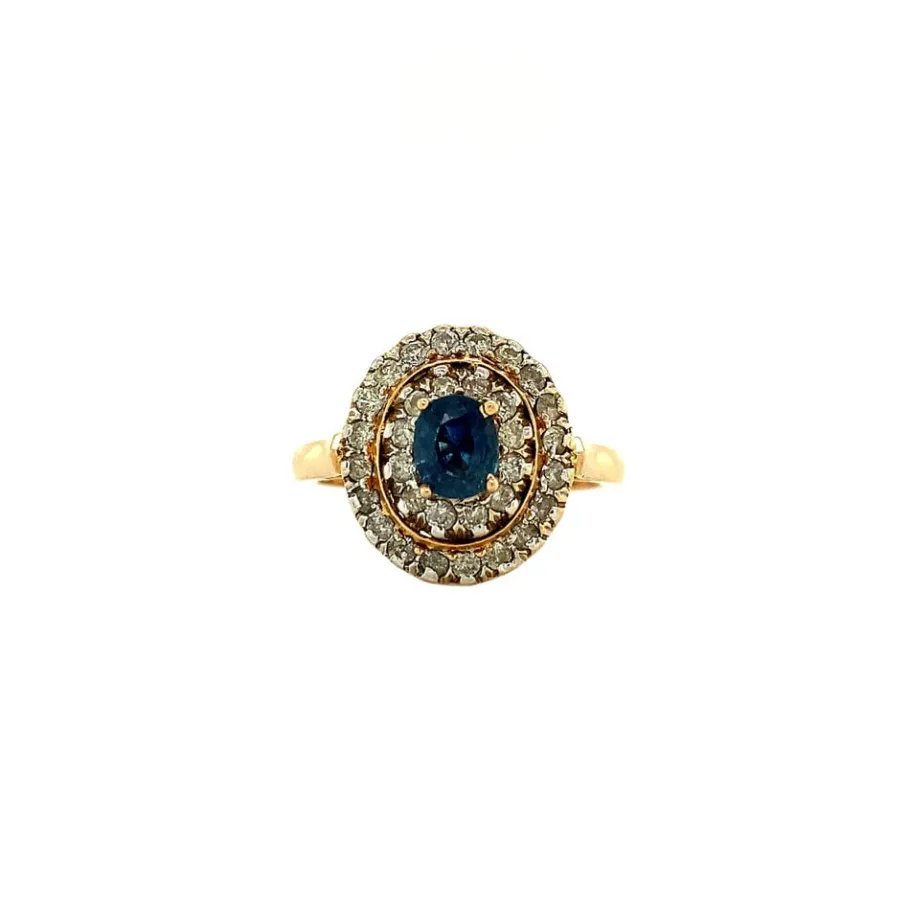 Gold ring with sapphire and diamond 18 krt>Vintage Jewellery Clearance