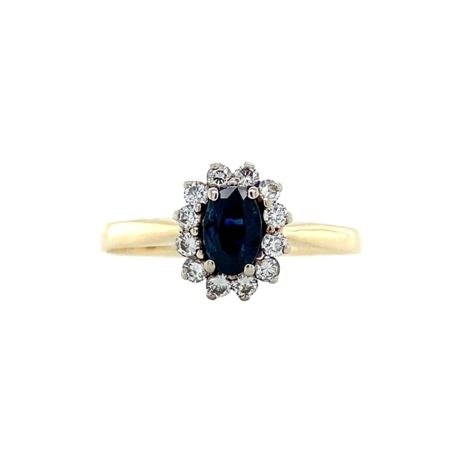 Gold ring with sapphire and diamond 14 krt>Vintage Jewellery Clearance