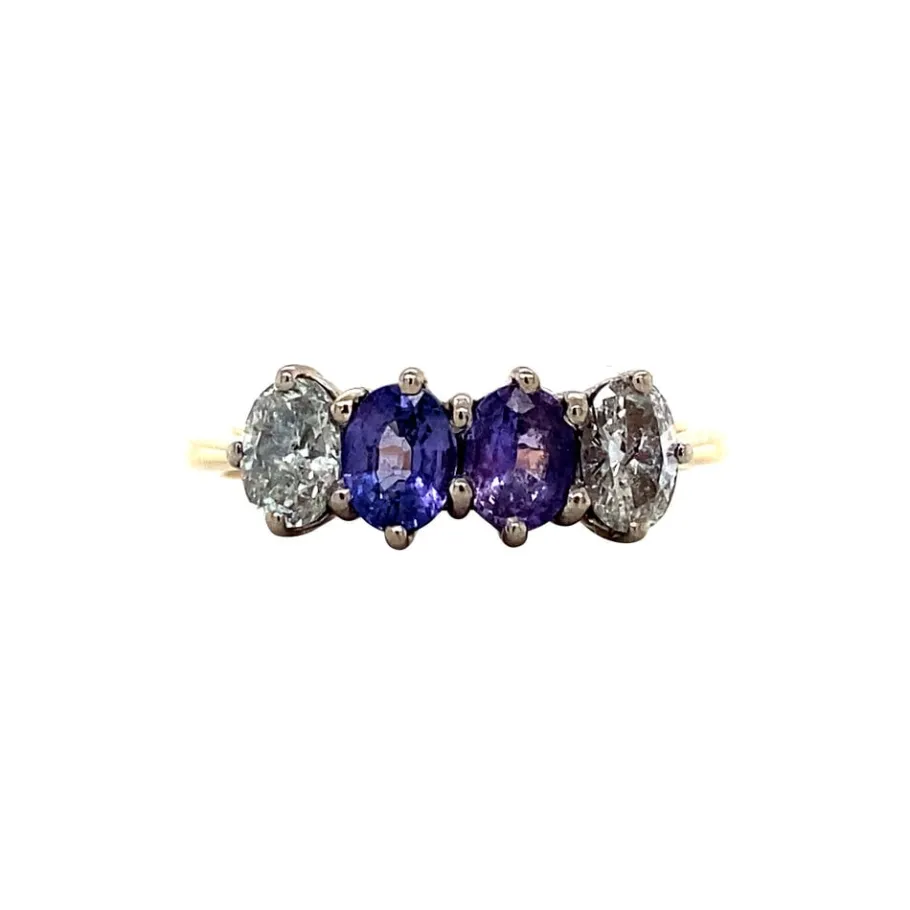 Gold ring with sapphire and diamond 18 krt>Vintage Jewellery Discount