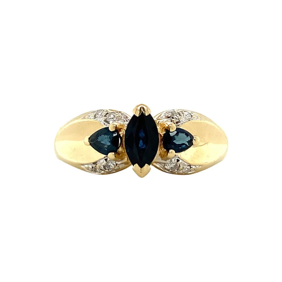 Gold ring with sapphire and diamond 14 krt>Vintage Jewellery Clearance