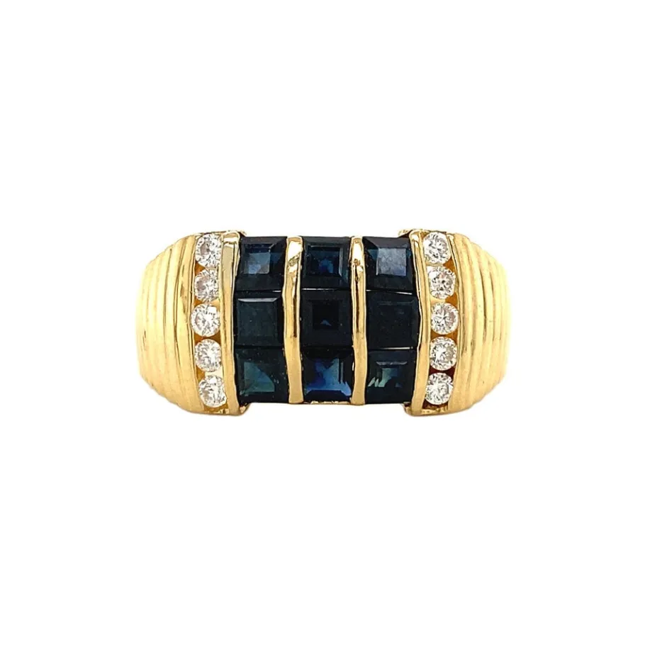 Gold ring with sapphire and diamond 18 krt>Vintage Jewellery Best