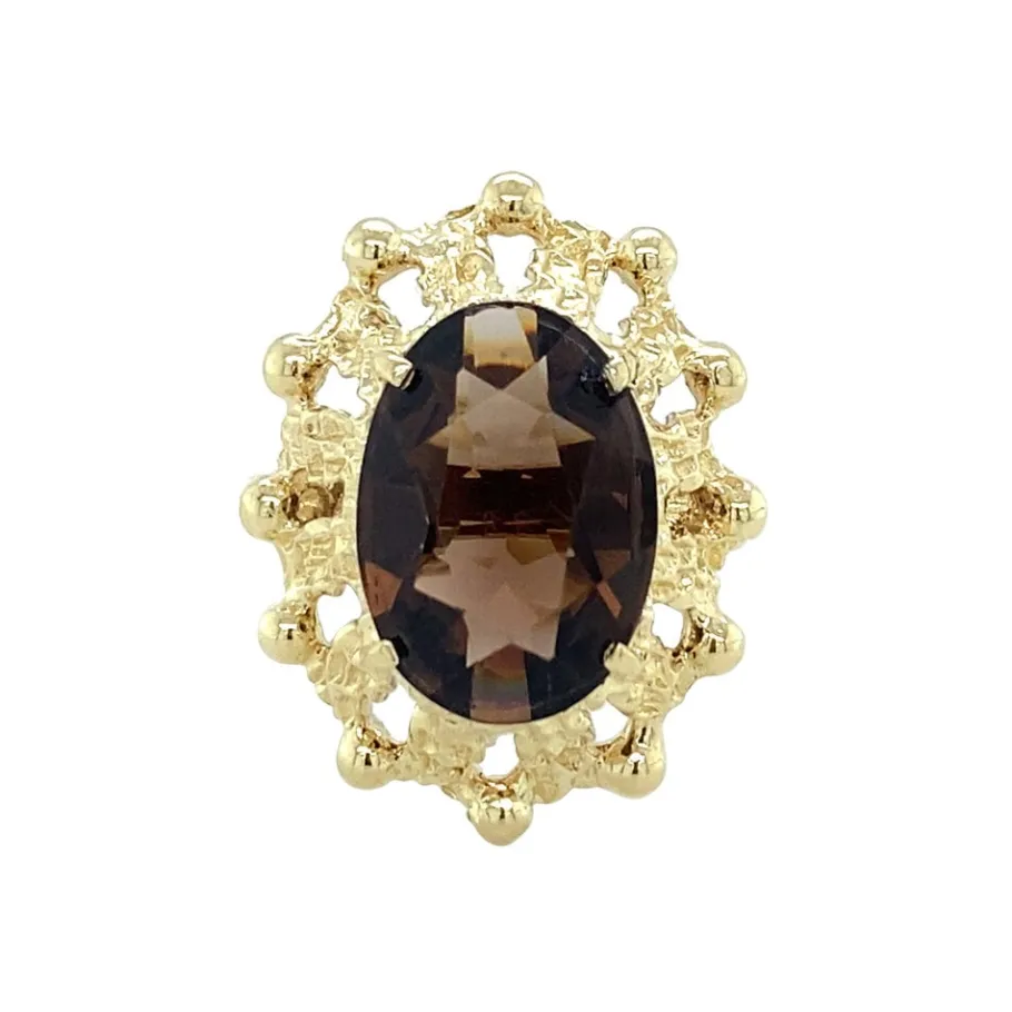 Gold ring with smoky quartz 14 krt>Vintage Jewellery Fashion