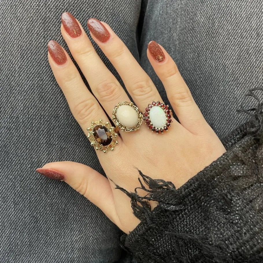 Gold ring with smoky quartz 14 krt>Vintage Jewellery Fashion
