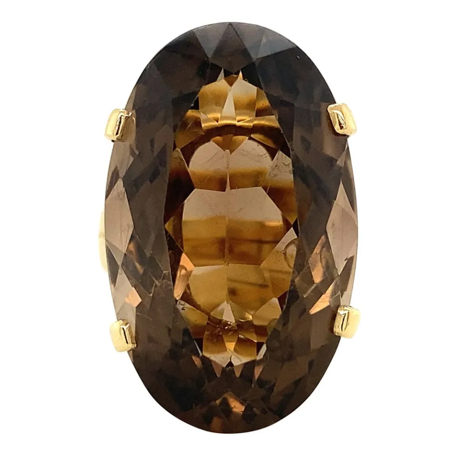 Gold ring with smoky topaz 14 krt>Vintage Jewellery Online