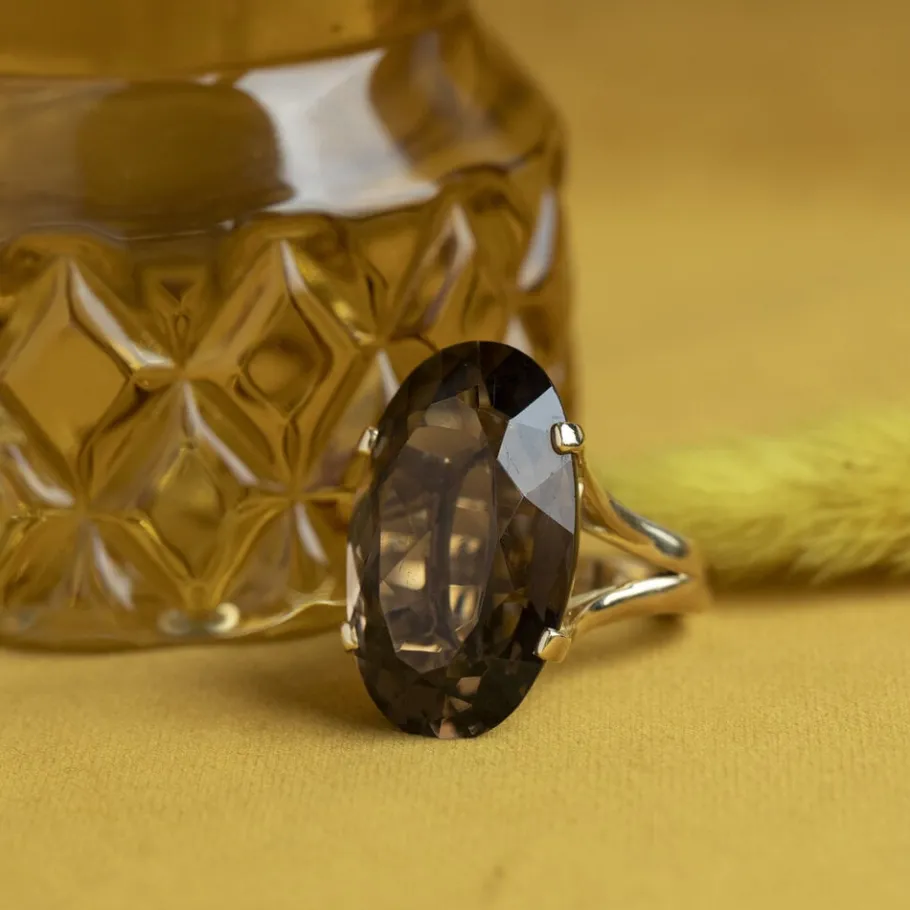 gold_ring_with_smoky_topa_1.webp Gold ring with smoky topaz 14 krt>Vintage Jewellery Online