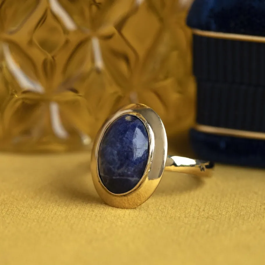 Gold ring with sodalite 14 krt>Vintage Jewellery Discount