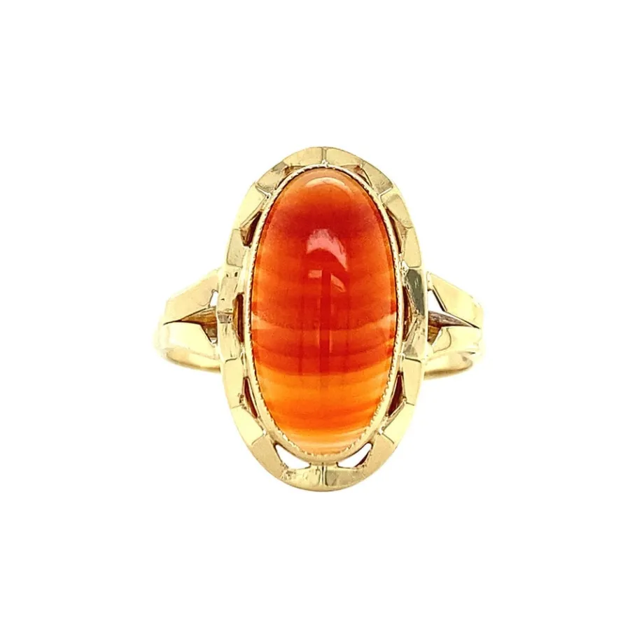 Gold ring with stripe agate 14 krt>Vintage Jewellery Discount