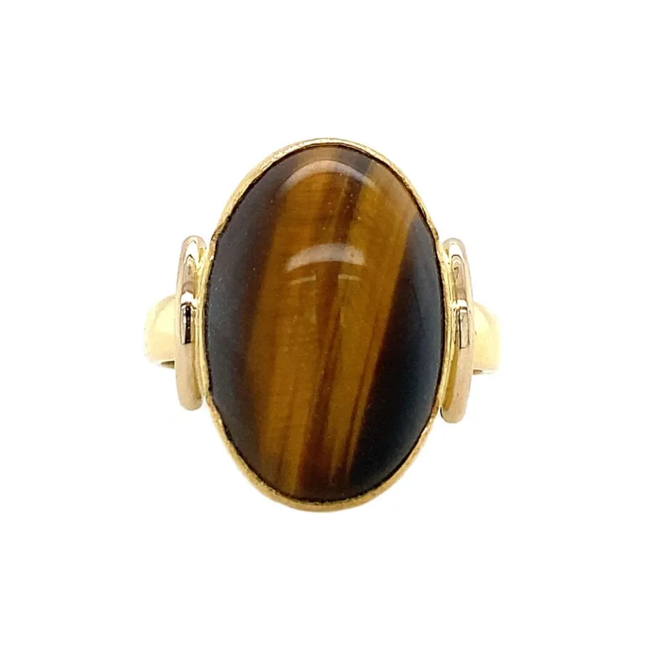 Gold ring with tiger eye 14 krt>Vintage Jewellery Online