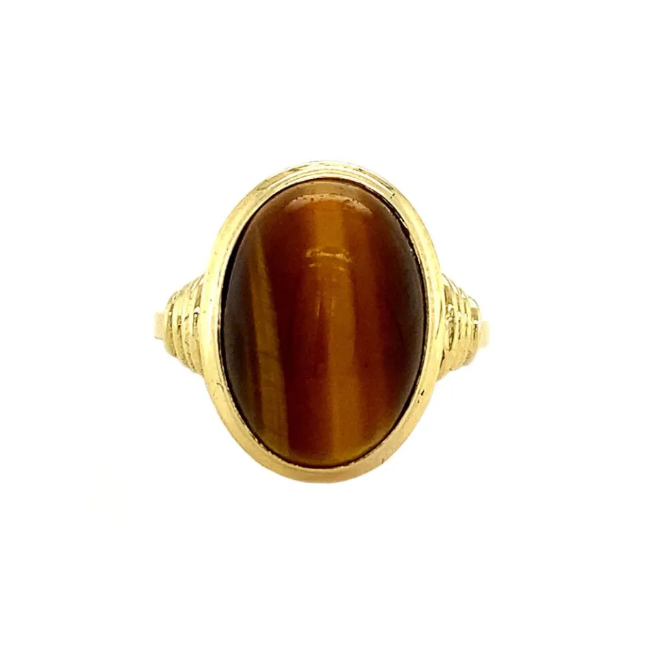 Gold ring with tiger eye 18 krt>Vintage Jewellery New