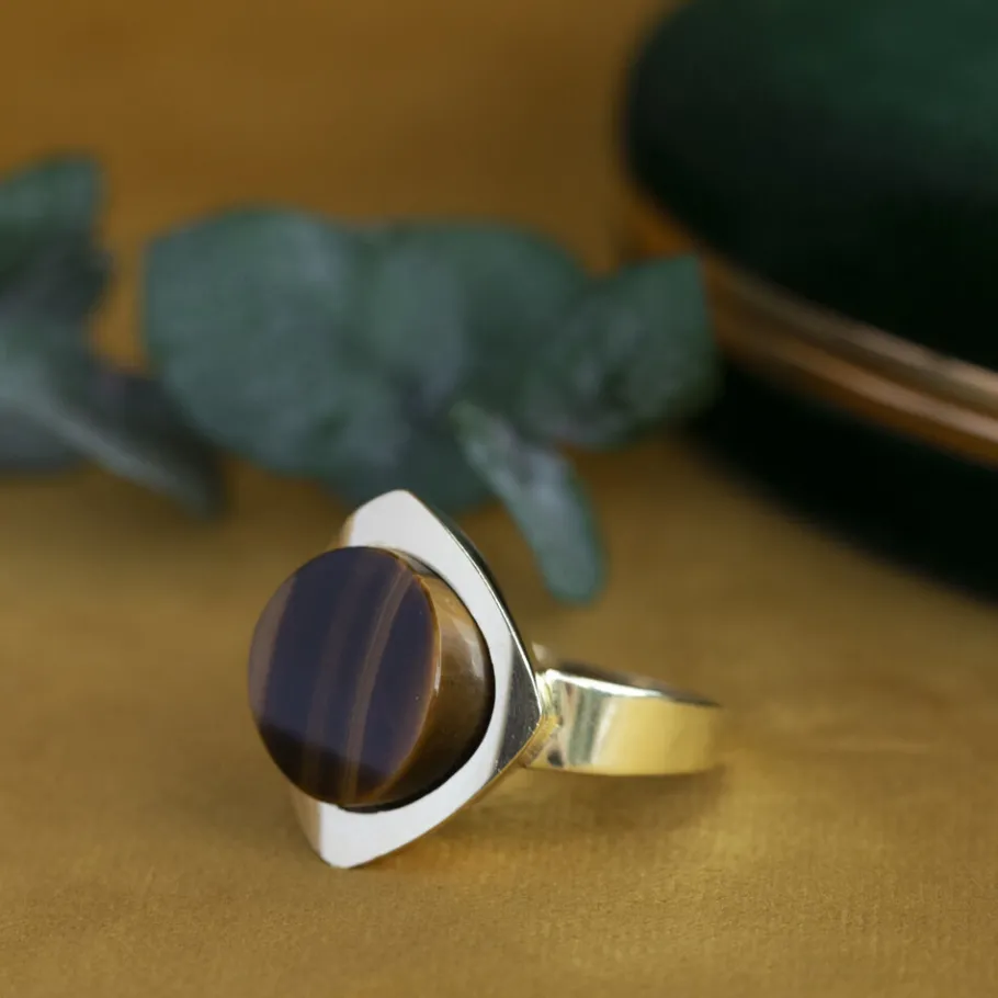 Gold ring with tiger eye 14 krt>Vintage Jewellery Online