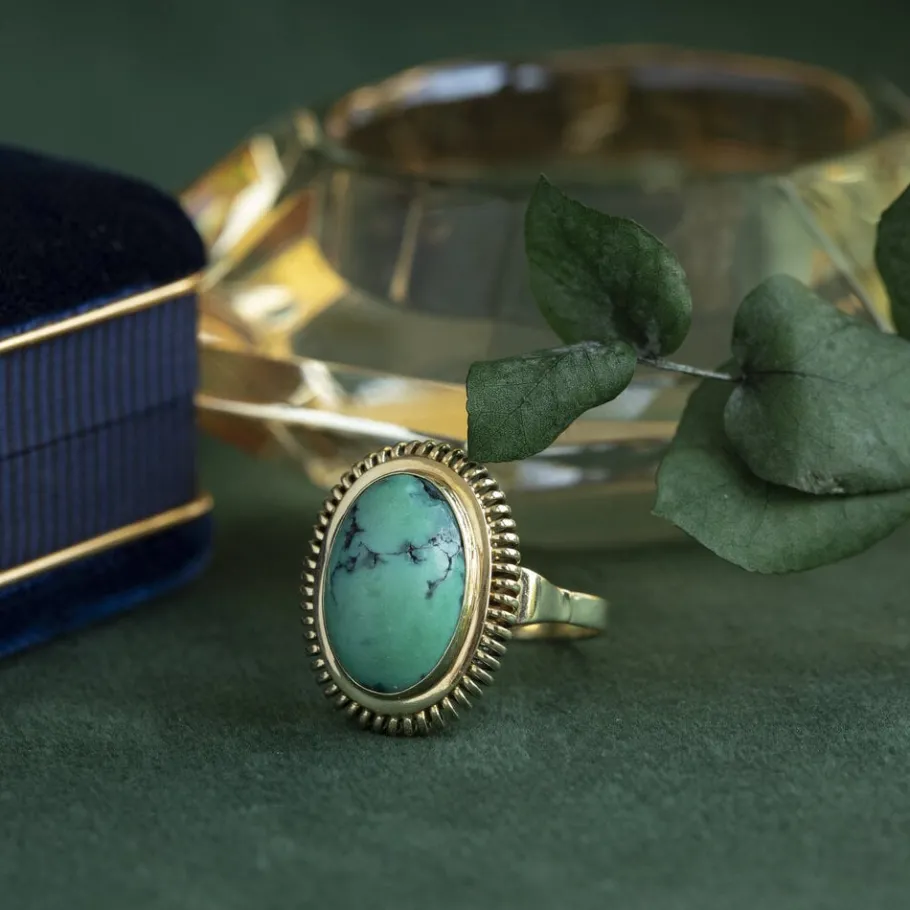 Gold ring with turquoise 14 krt>Vintage Jewellery Outlet