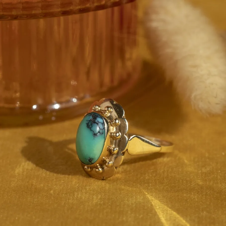 Gold ring with turquoise 14 krt>Vintage Jewellery Best