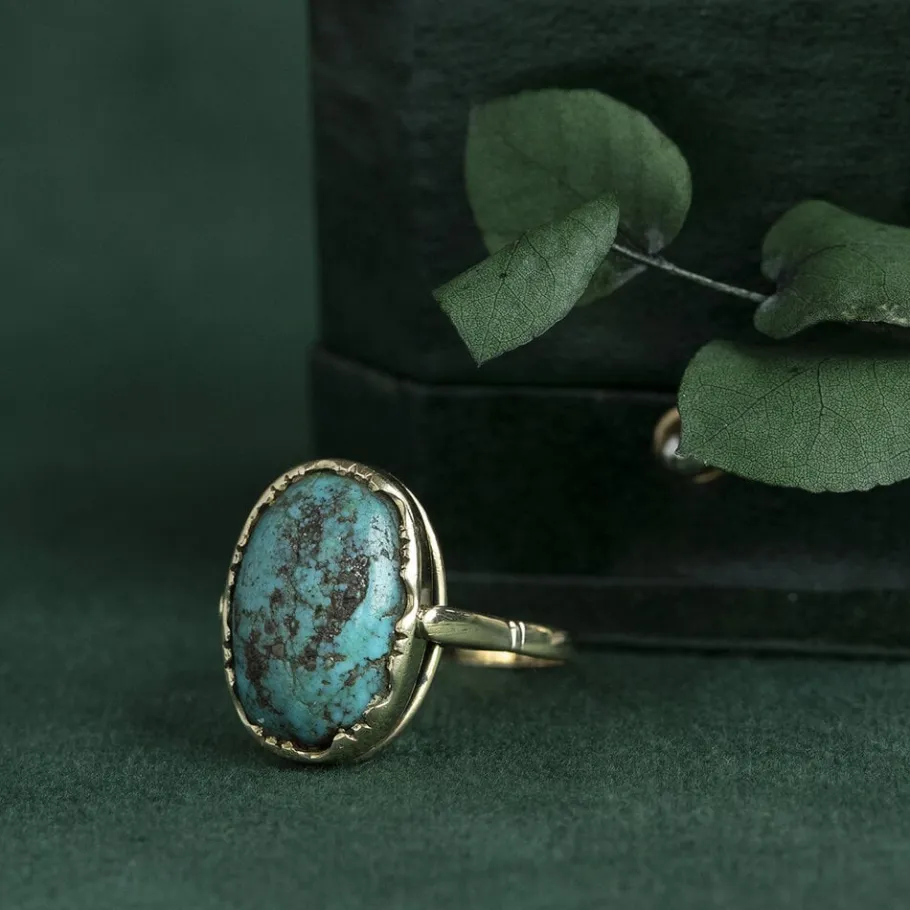 Gold ring with turquoise 14 krt>Vintage Jewellery Sale