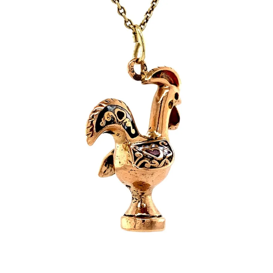 gold_rooster_pendant_with_2.webp Gold rooster pendant with enamel 18 krt>Vintage Jewellery Online