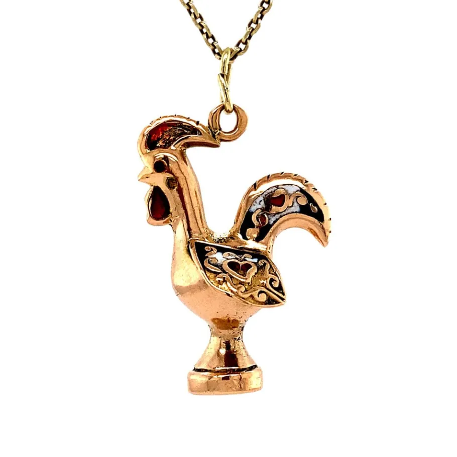 gold_rooster_pendant_with_4.webp Gold rooster pendant with enamel 18 krt>Vintage Jewellery Online