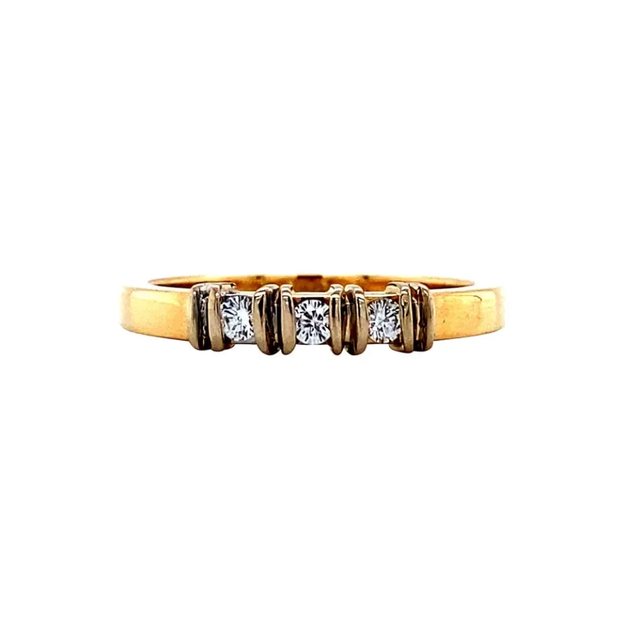Gold row ring with diamonds 18 krt>Vintage Jewellery New