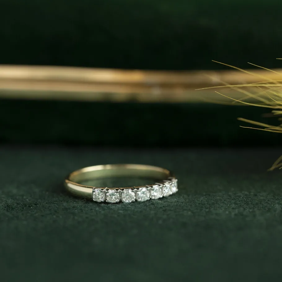 Gold row ring with diamonds 14 krt>Vintage Jewellery New