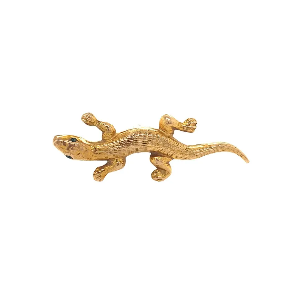 Gold salamander brooch with colour stone 14 krt>Vintage Jewellery Clearance