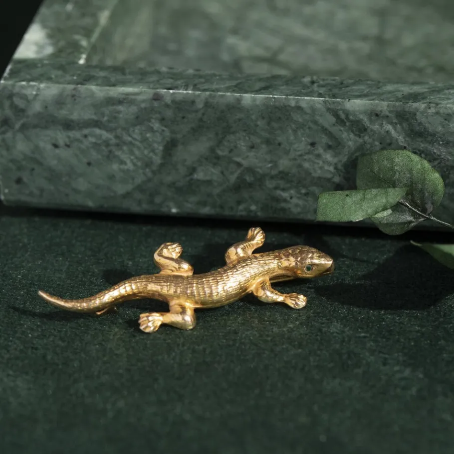 Gold salamander brooch with colour stone 14 krt>Vintage Jewellery Clearance