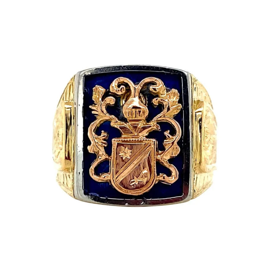 Gold signet ring with enamel 18 krt>Vintage Jewellery Fashion
