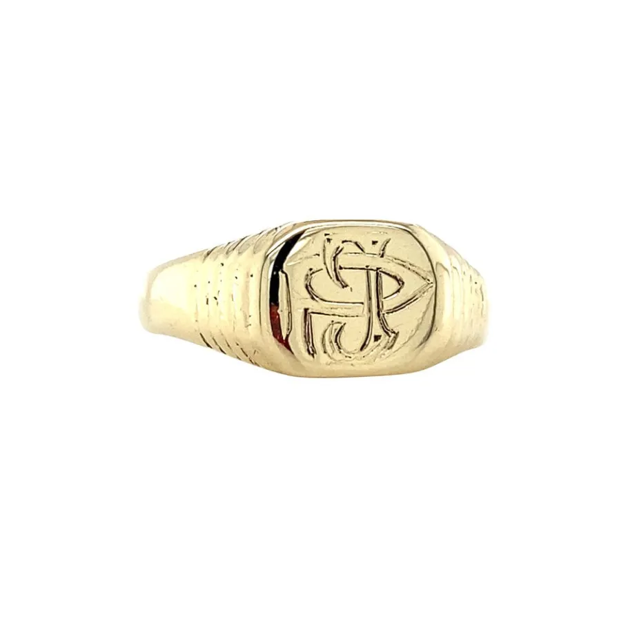 Gold signet ring with engraving 14 krt>Vintage Jewellery Hot
